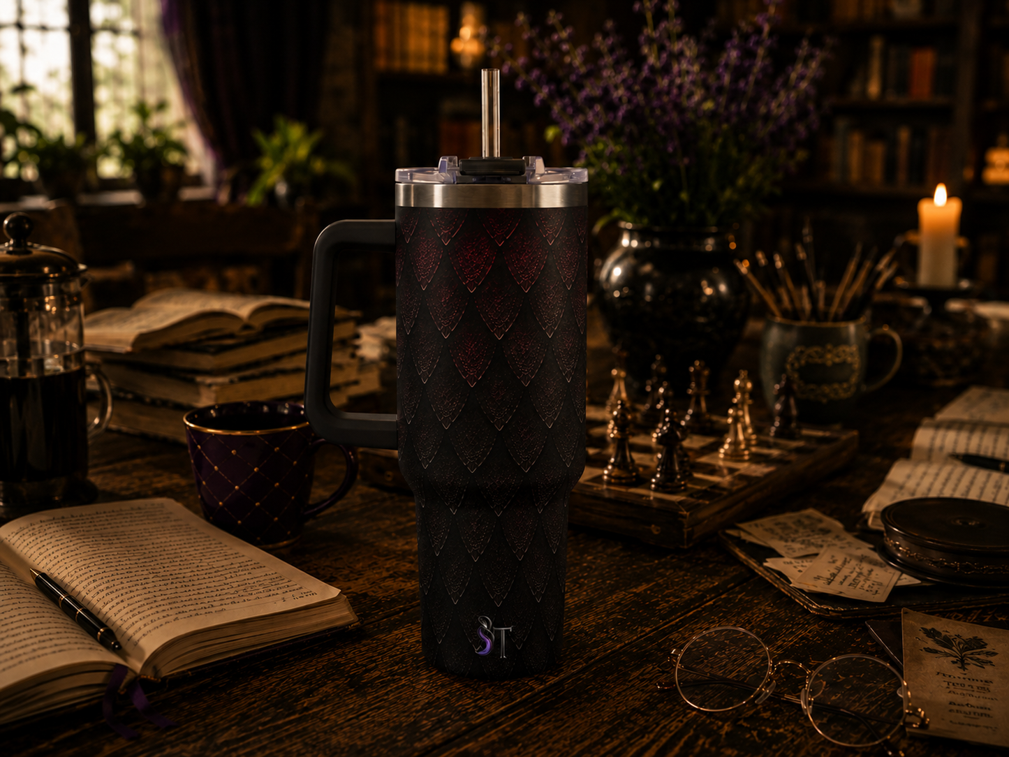 Dark Dragon Scale Insulated Travel Mug - 40oz Vacuum Tumbler
